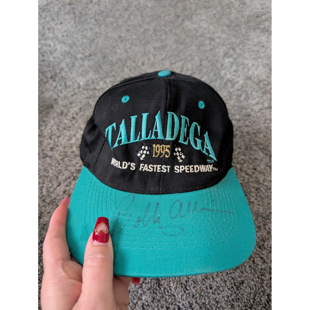 Vintage 1995 Talladega Superspeedway Hat Bobby Allison Autograph Teal Black KC